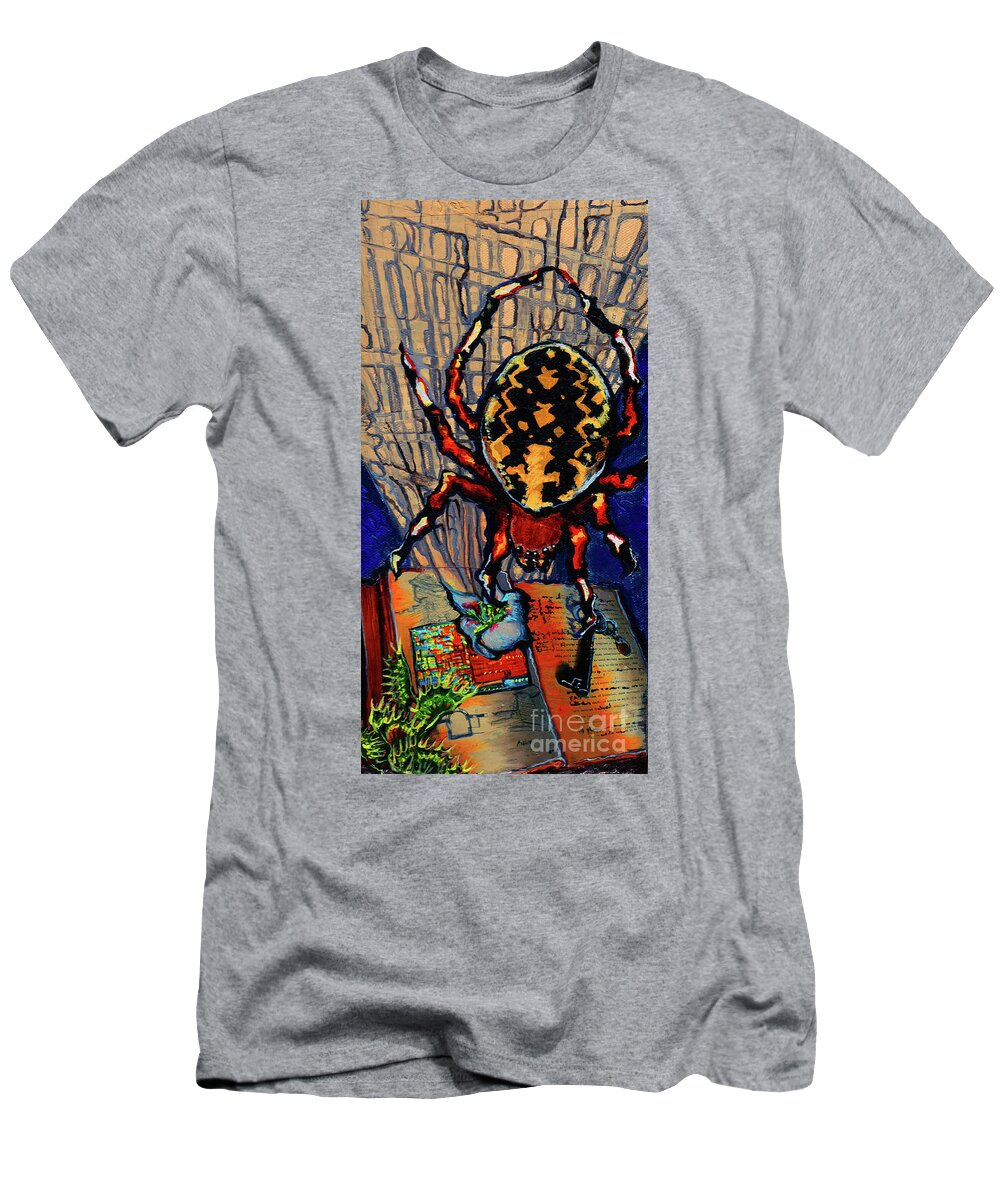 Spider T-Shirt featuring the painting Marbled Orbweaver by Emily McLaughlin