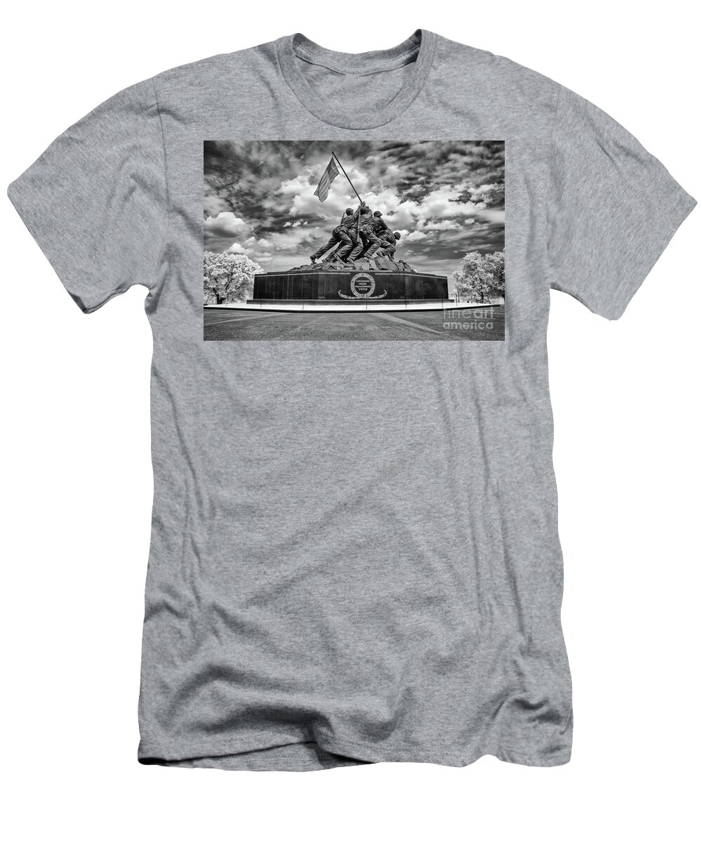 B&w T-Shirt featuring the photograph Marine Corps War Memorial by Anthony Sacco