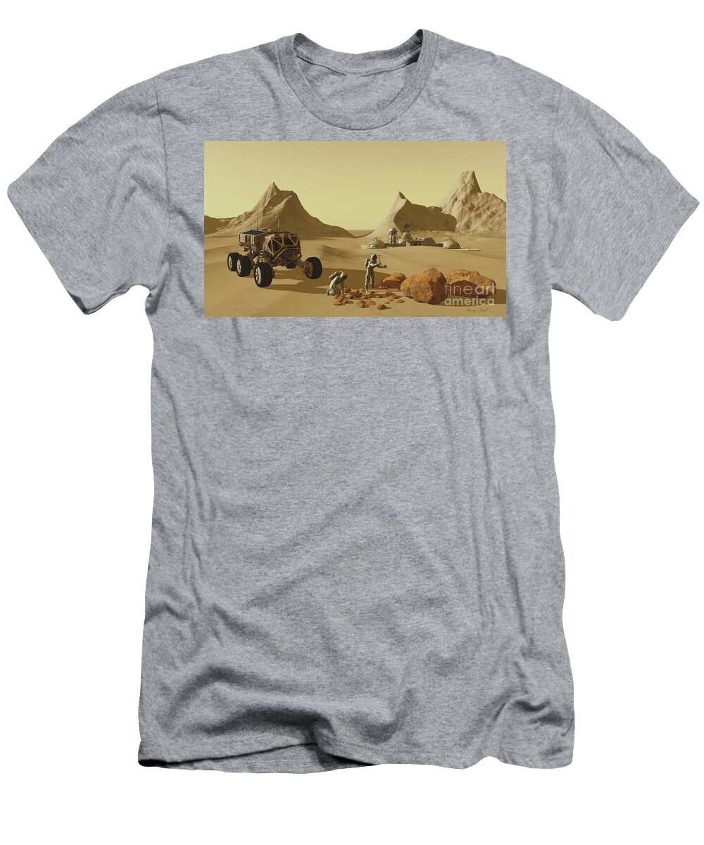 3d Illustration T-Shirt featuring the painting Mars Planet Explorers by Corey Ford