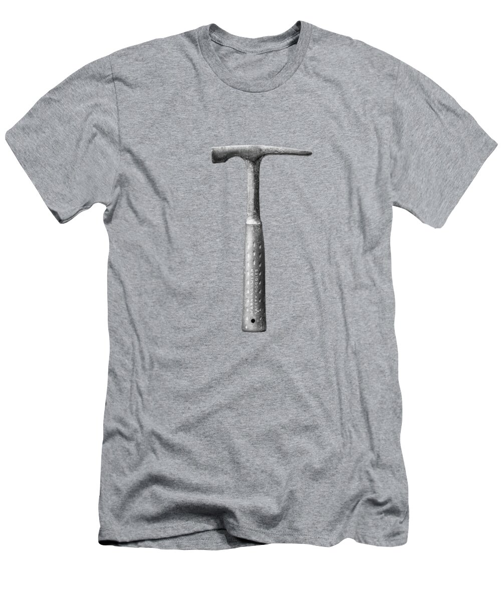 Art T-Shirt featuring the photograph Masonry Hammer on Plywood 63 in BW by YoPedro