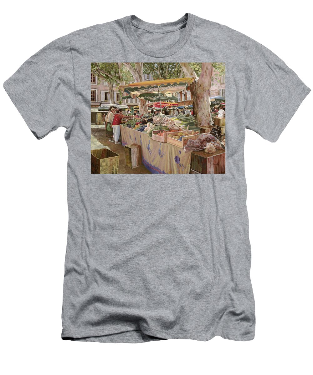 Market T-Shirt featuring the painting il mercato di Vence by Guido Borelli