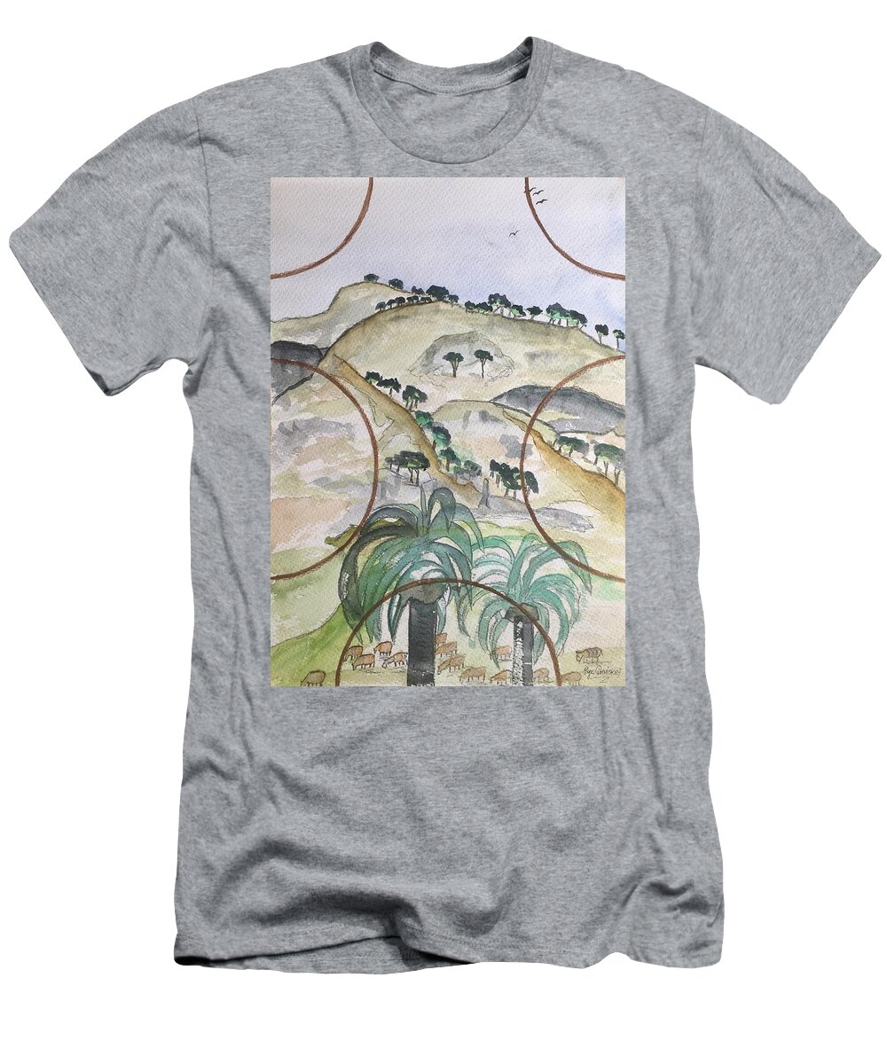 En Plein Air T-Shirt featuring the mixed media Mijas Hills by Roger Cummiskey