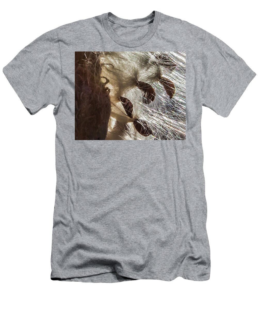 Milkweed T-Shirt featuring the photograph Milkweed Seed Burst by Lon Dittrick