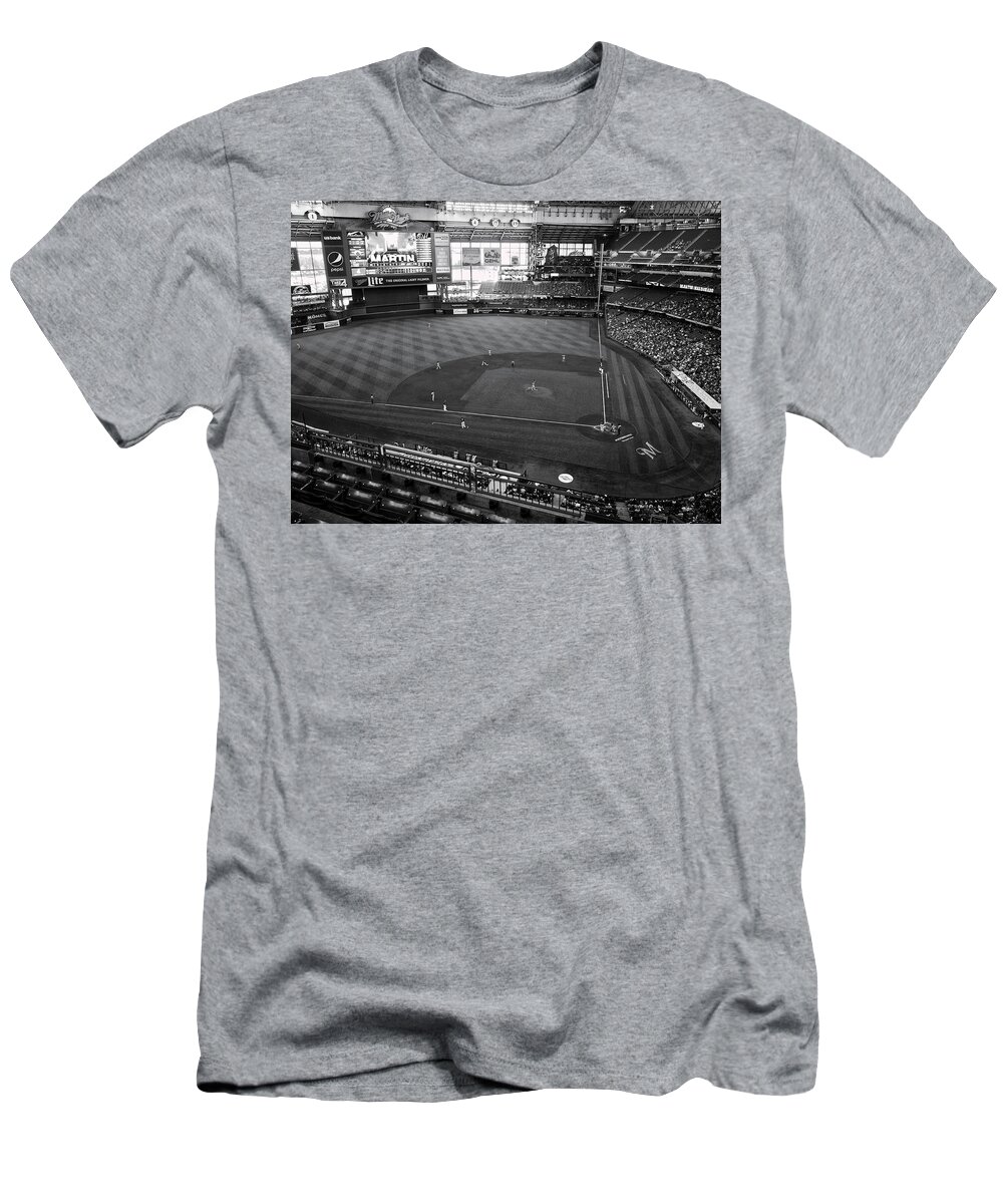 Baseball T-Shirt featuring the photograph Miller Park - Milwaukee - Wisconsin Black and White by Steven Ralser