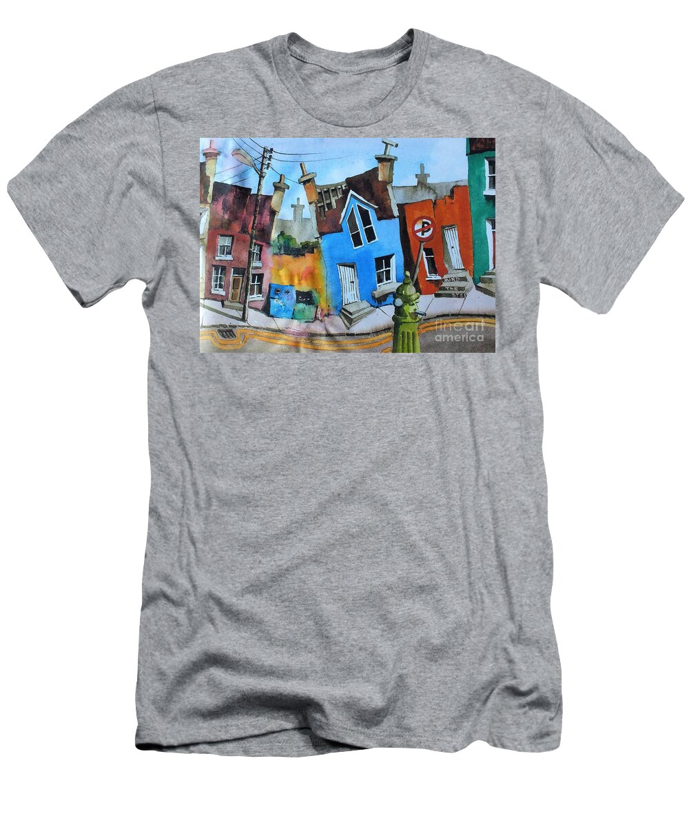  T-Shirt featuring the painting Mind the step in Ardgrooom by Val Byrne