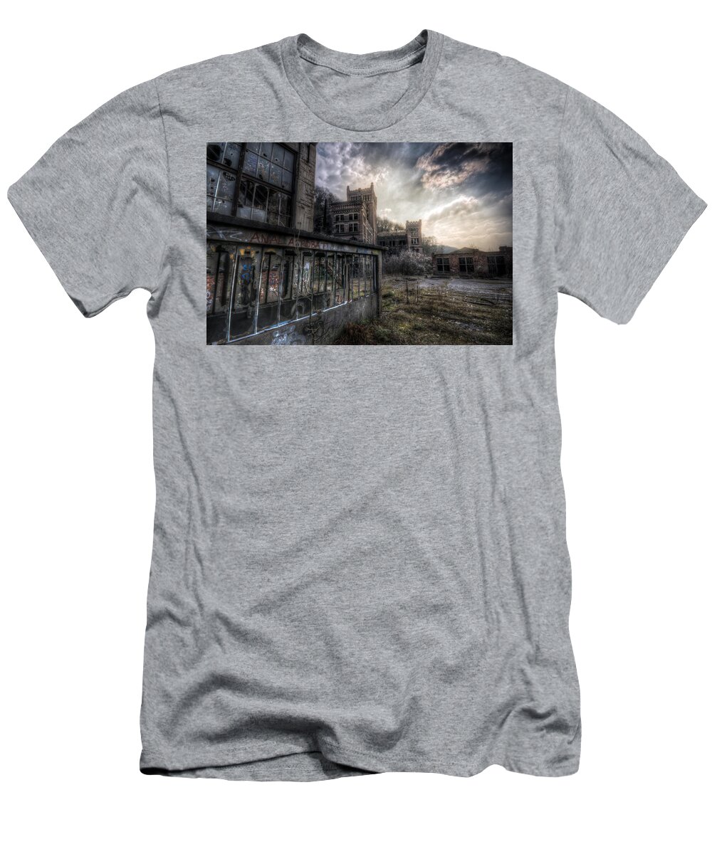 Urbex T-Shirt featuring the digital art Mine sunset by Nathan Wright