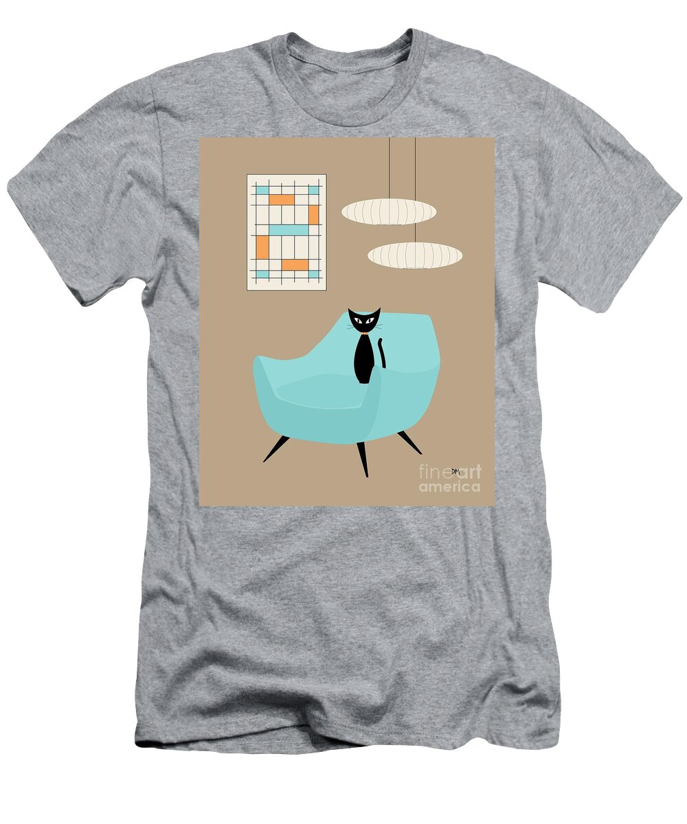 Mid Century Modern T-Shirt featuring the digital art Mini Abstract with Blue Chair by Donna Mibus