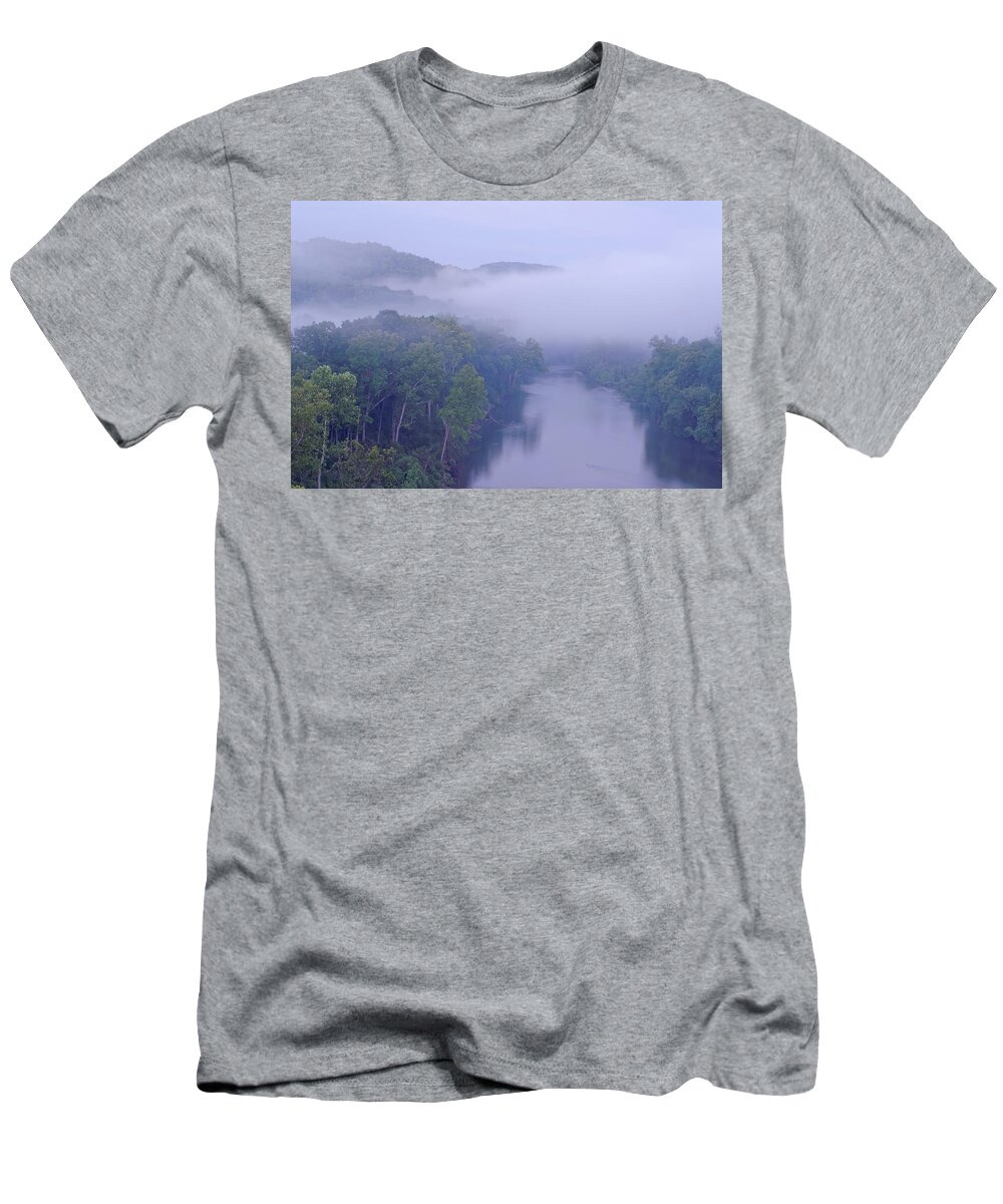 Current River T-Shirt featuring the photograph Mist of the Current River. by Robert Charity