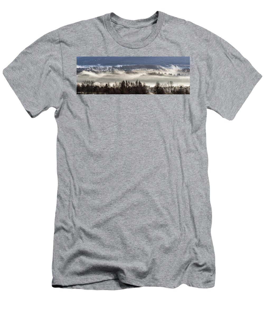 Mist T-Shirt featuring the photograph Misty Darling Hill Panoramic by Tim Kirchoff