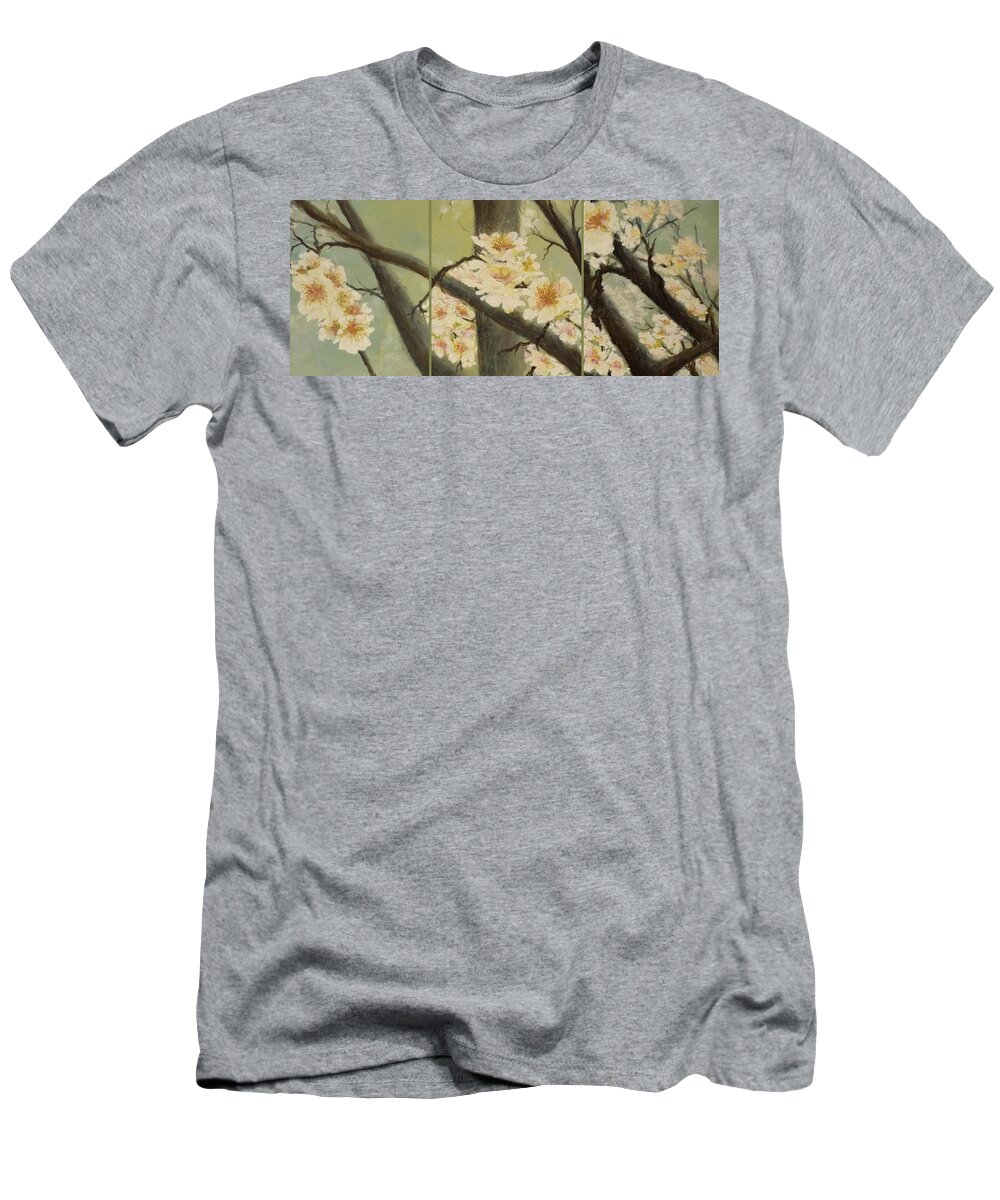 Blossom T-Shirt featuring the painting MistyMorningBlossom Tryptic by Lizzy Forrester