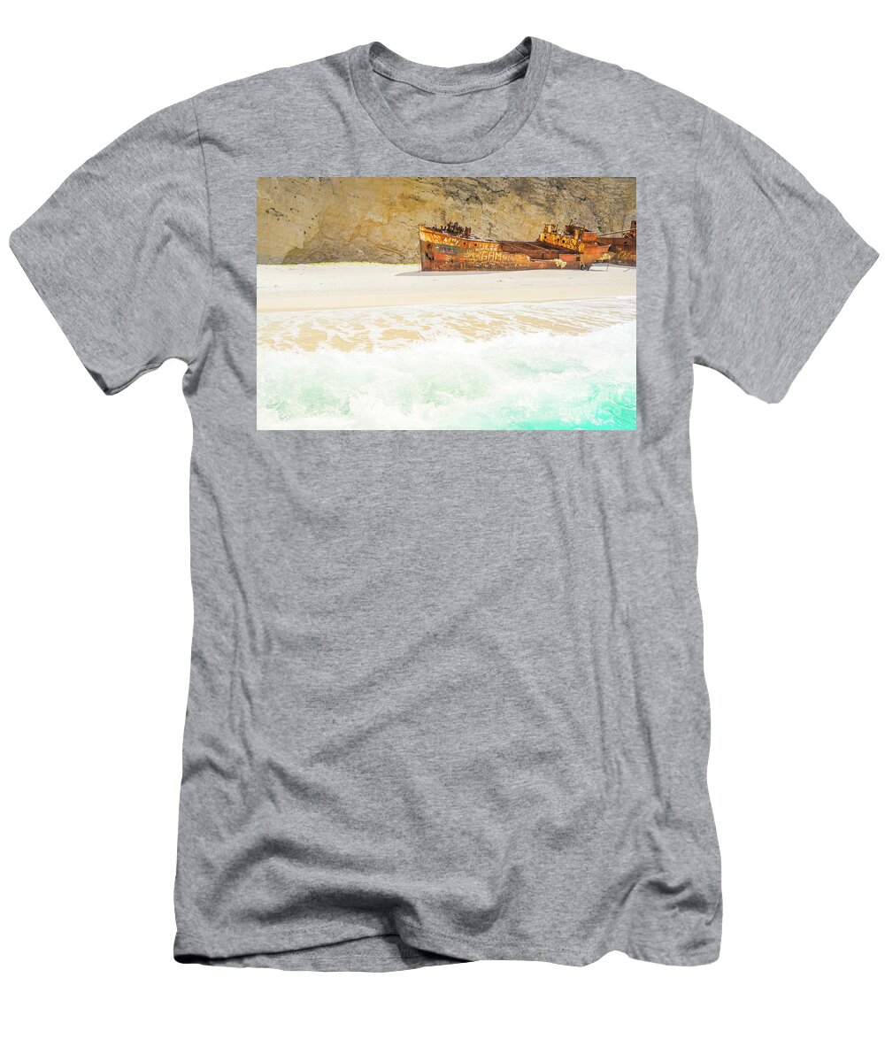 Navagio T-Shirt featuring the photograph Rusty remains of storm, Zakinthos by Anastasy Yarmolovich