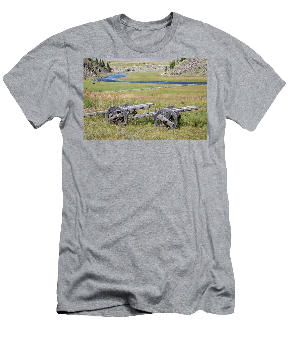 Mongolian T-Shirt featuring the photograph Mongolian ox carts by Hitendra SINKAR