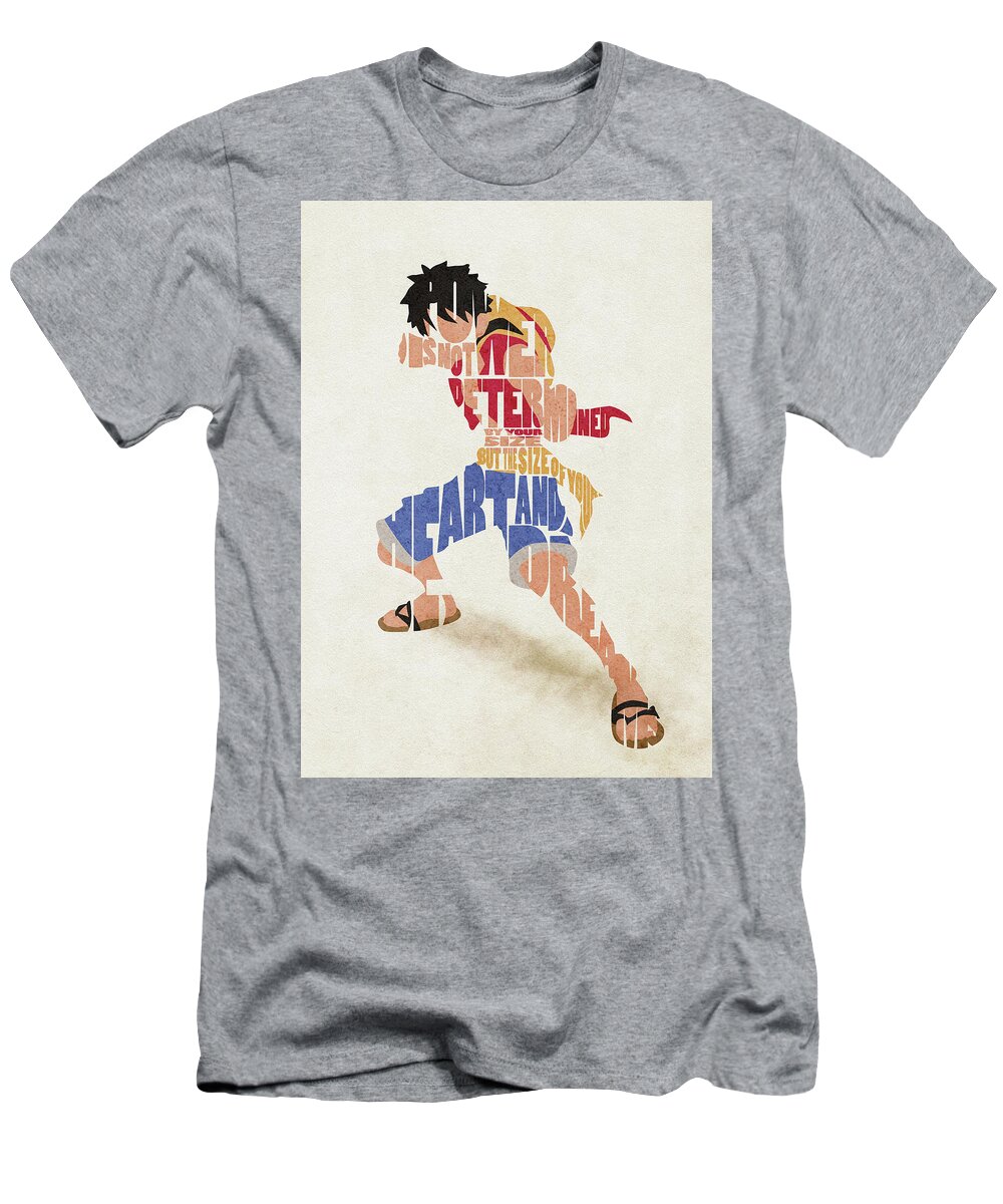 Monkey T-Shirt featuring the digital art Monkey D. Luffy Typography Art by Inspirowl Design