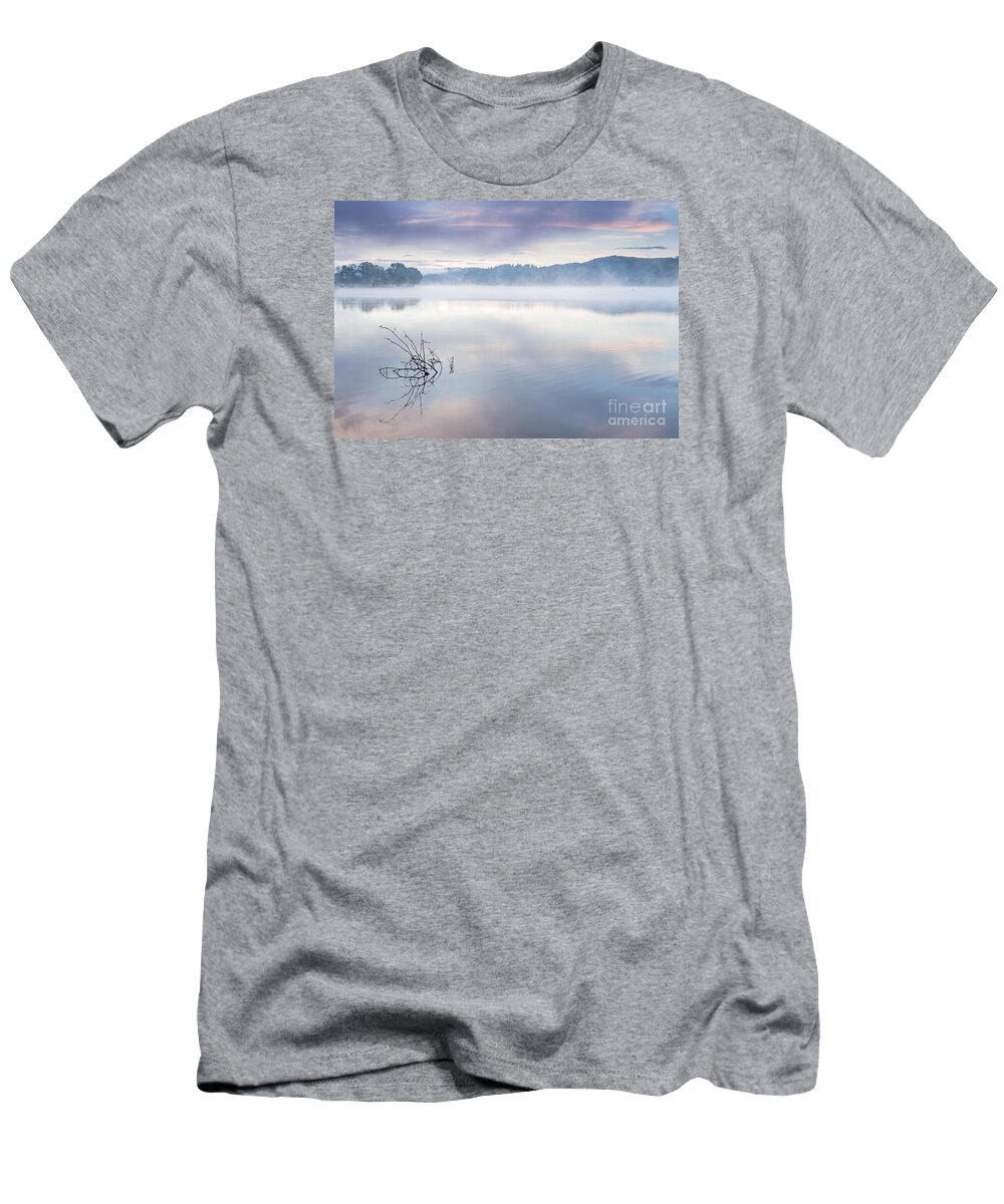 Aberfoyle T-Shirt featuring the photograph Morning Mist Loch Ard by Janet Burdon