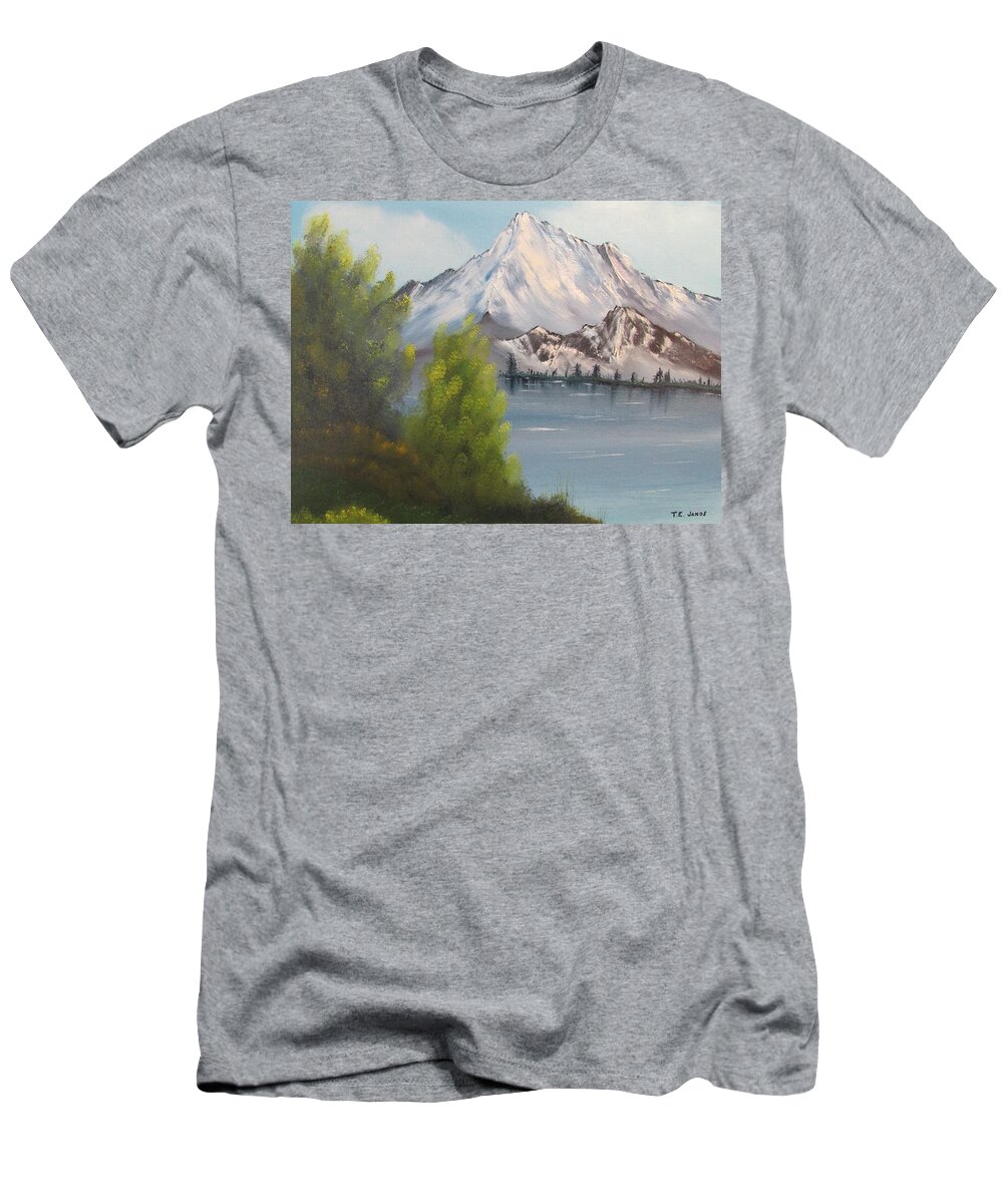 Mountain T-Shirt featuring the painting Mountain Lake by Thomas Janos