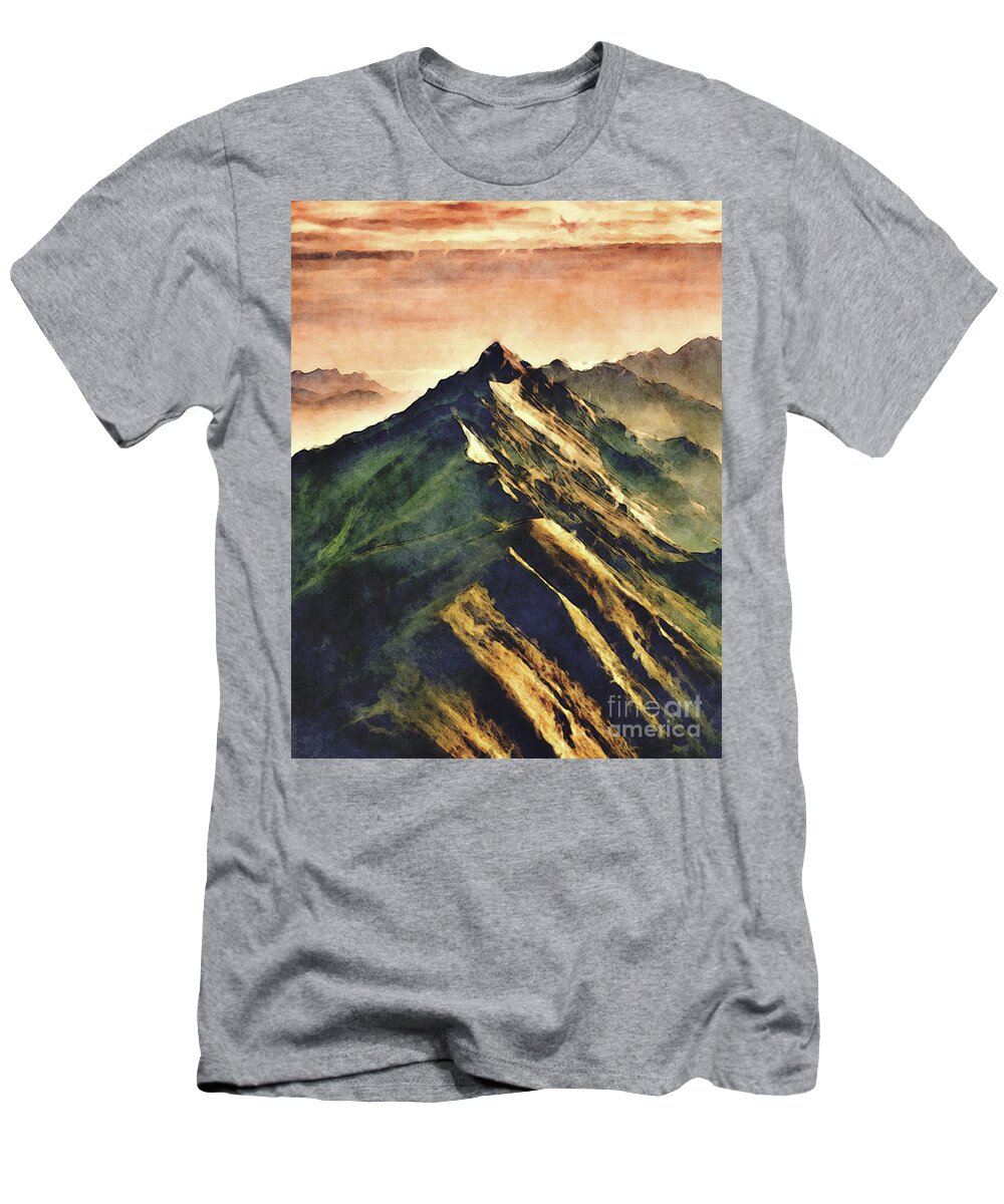 Mountains T-Shirt featuring the digital art Mountains In The Clouds by Phil Perkins