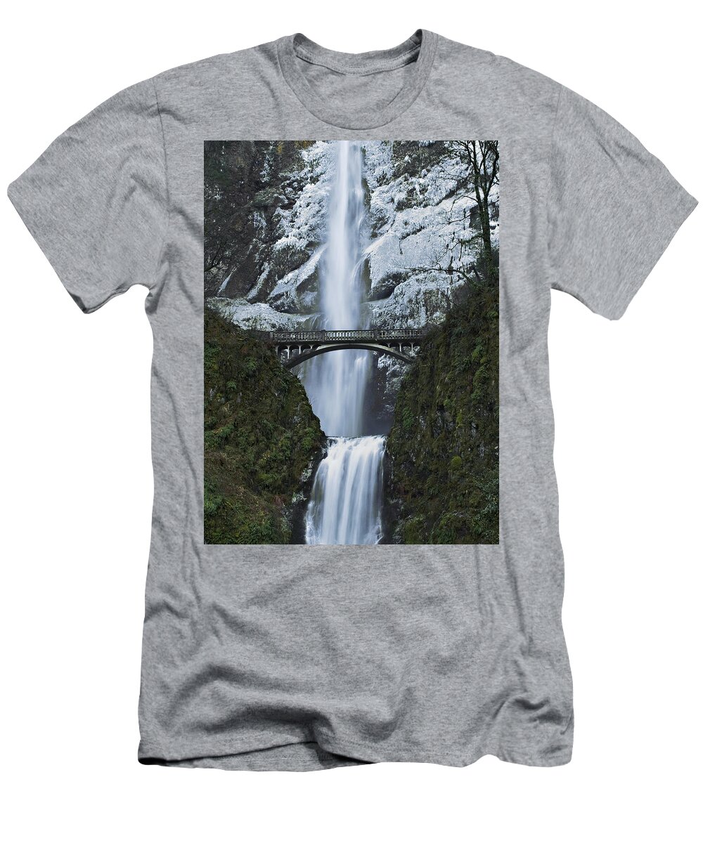 Water T-Shirt featuring the photograph Bridge at Multnomah Falls by John Christopher