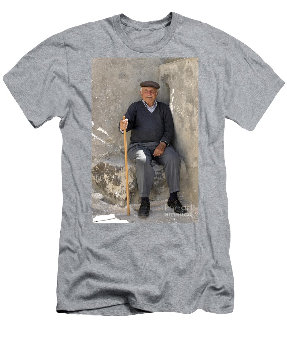 Man T-Shirt featuring the photograph Mykonos Man With Walking Stick by Madeline Ellis