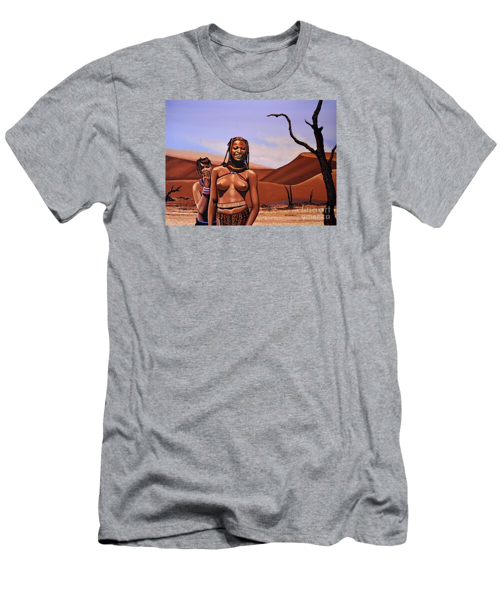 Namibia T-Shirt featuring the painting Himba Girls Of Namibia by Paul Meijering