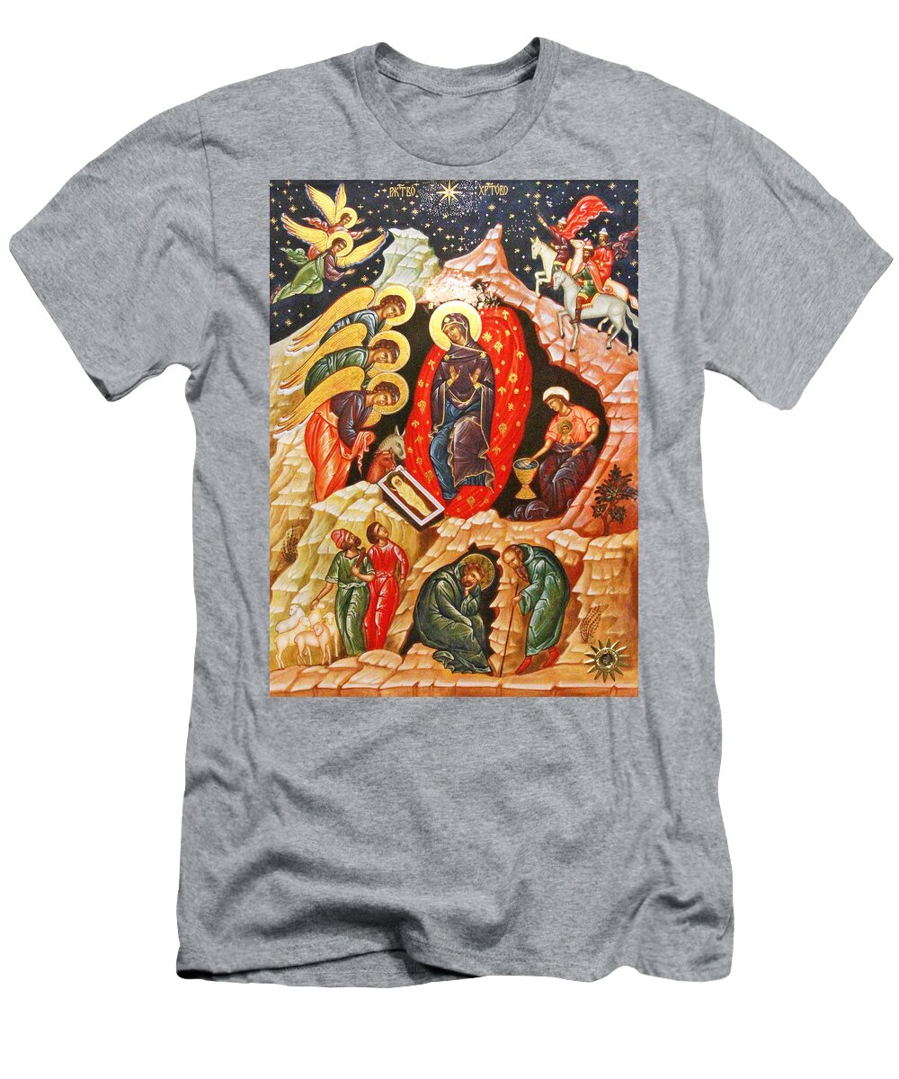 Nativity T-Shirt featuring the painting Nativity Icon by Munir Alawi