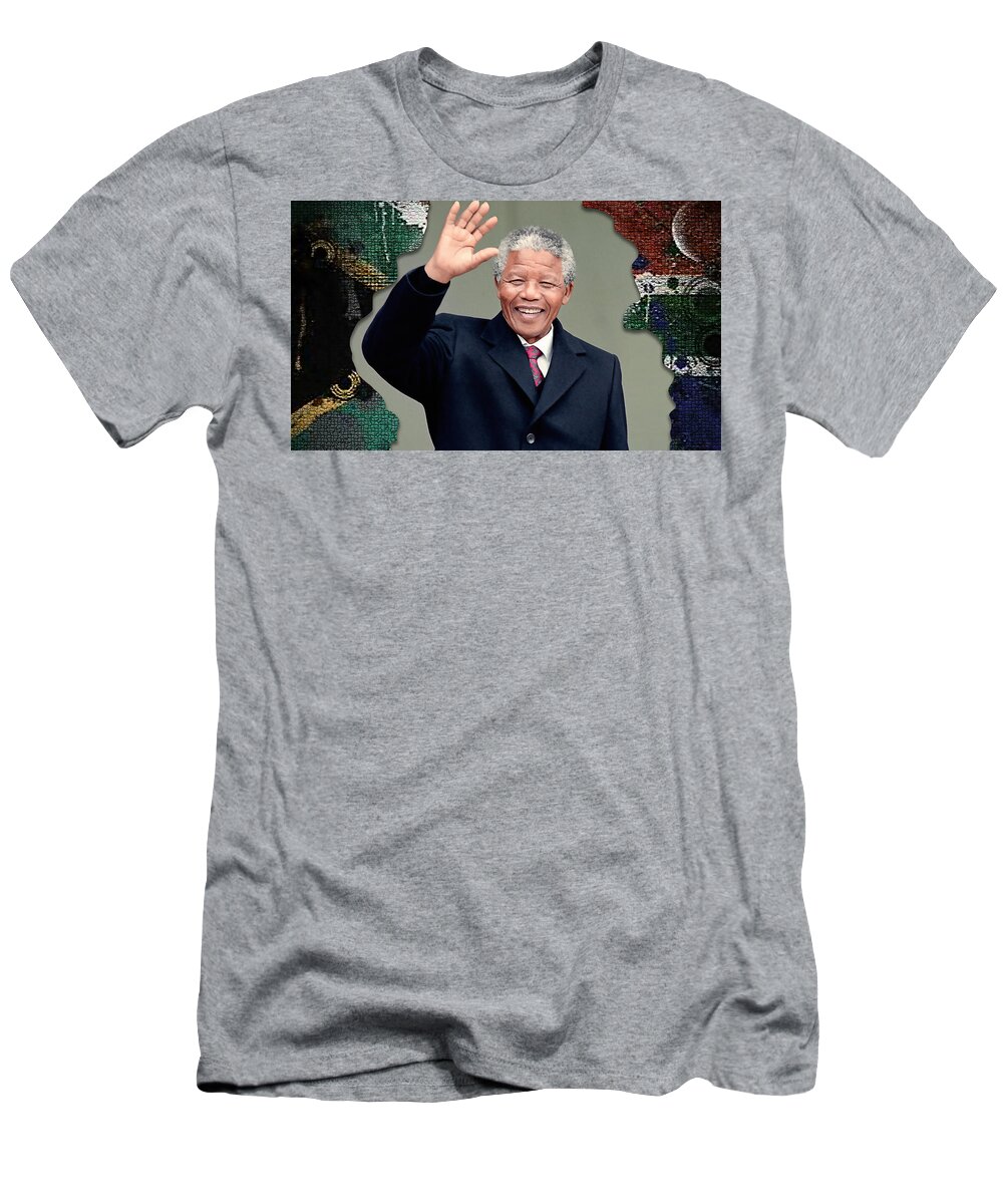 Nelson Mandela Paintings T-Shirt featuring the mixed media Nelson Mandela by Marvin Blaine