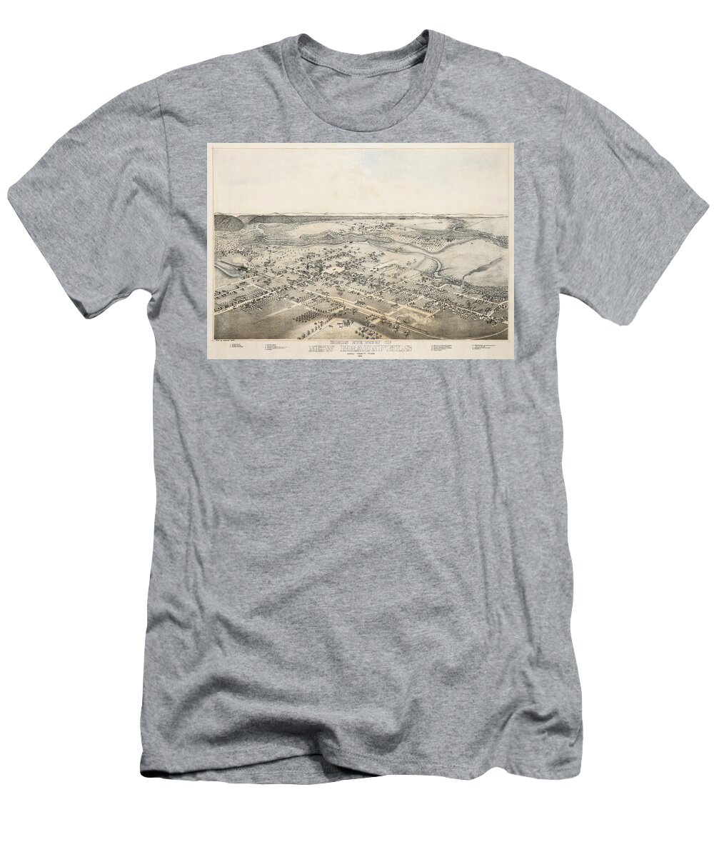Map T-Shirt featuring the digital art New Braunfels 1881 by Augustus Koch by Texas Map Store