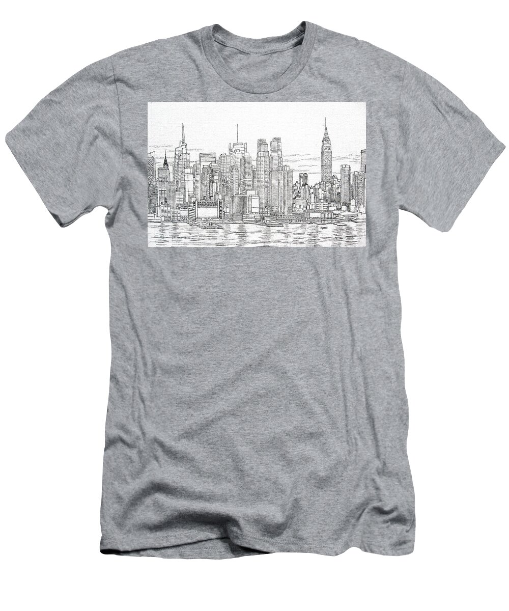 New York City - Manhattan Skyline T-Shirt by Mike Rabe - Pixels