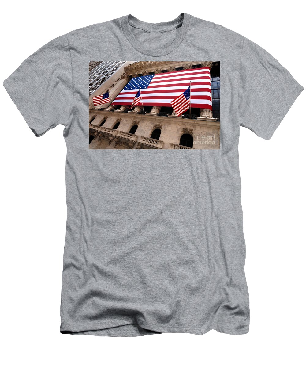 American Flag T-Shirt featuring the photograph New York Stock Exchange American Flag by Amy Cicconi
