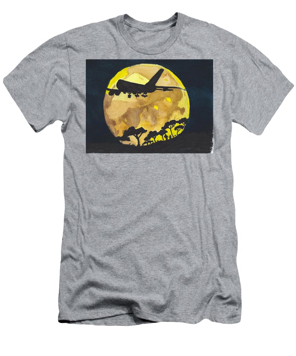 Plane T-Shirt featuring the painting Night Travels by Ali Baucom