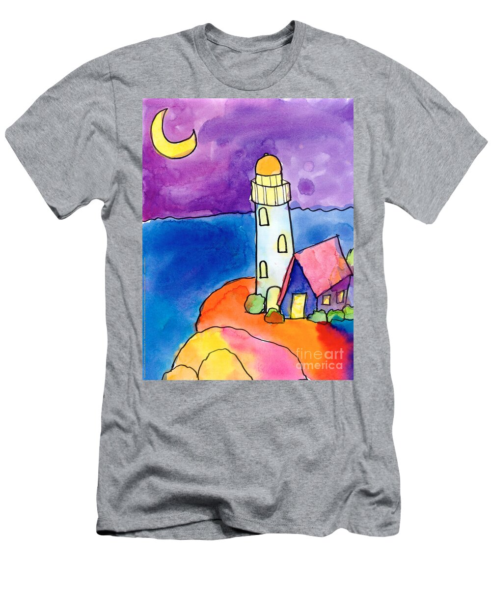 Moon T-Shirt featuring the painting Nighthouse by Michelle Malachowski Age Ten