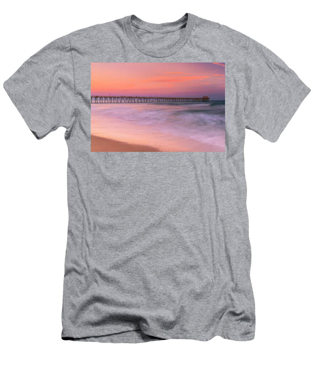 North Carolina T-Shirt featuring the photograph North Carolina Oceana Fishing Pier at Sunset by Ranjay Mitra