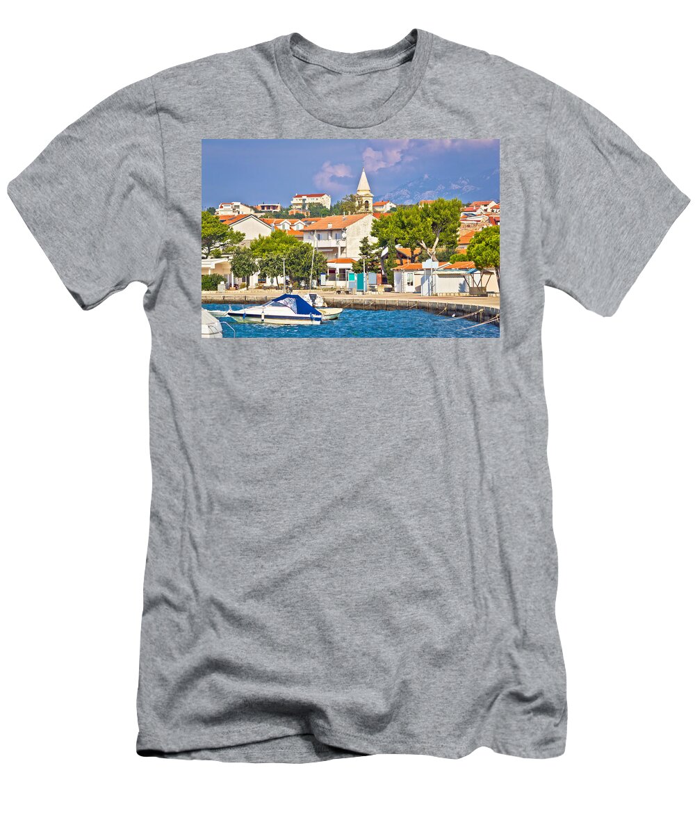 Croatia T-Shirt featuring the photograph Novalja on Pag island waterfront view by Brch Photography