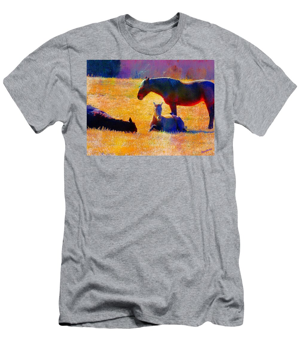 Horses T-Shirt featuring the photograph November Slumber with Magpie Chatter by Anastasia Savage Ealy