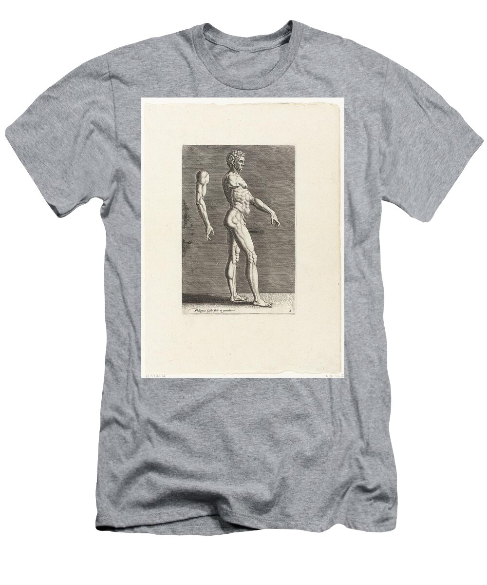 Nude T-Shirt featuring the drawing Anatomical drawing of Nude man walking to the right by Vintage Collectables