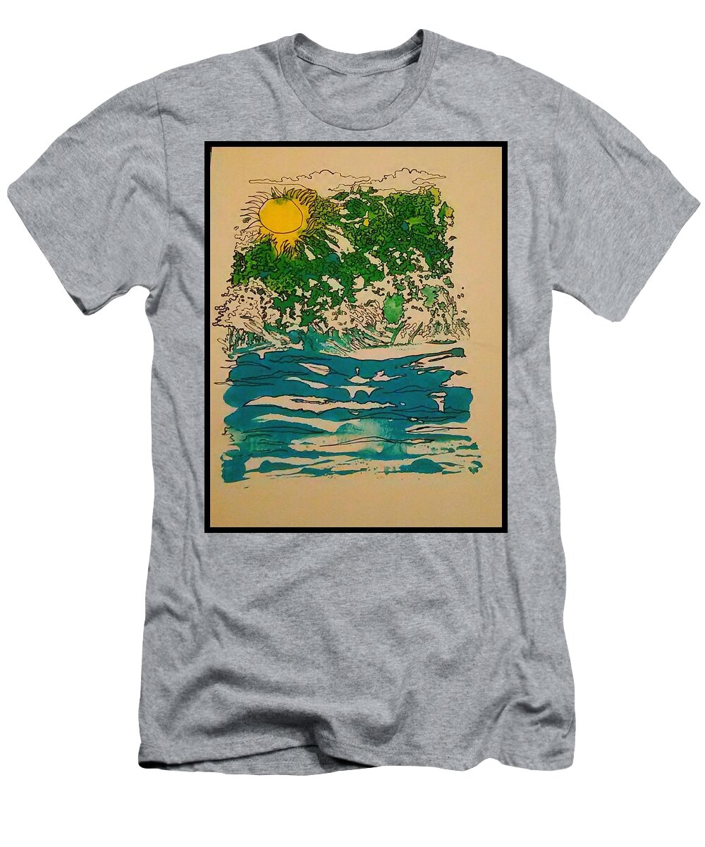 Landscape T-Shirt featuring the mixed media Ocean #1 by Angela Weddle