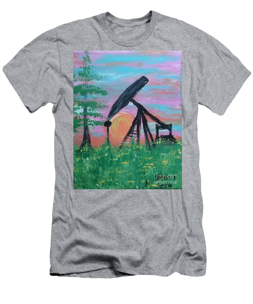 Oil At Sunrise T-Shirt featuring the painting Oil At Sunrise by Seaux-N-Seau Soileau