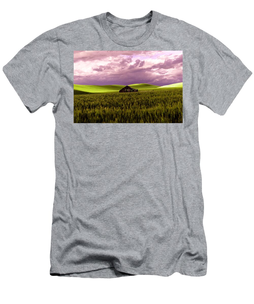 Barn T-Shirt featuring the photograph Old Barn in a Pa-louse wheat field by Jeff Swan