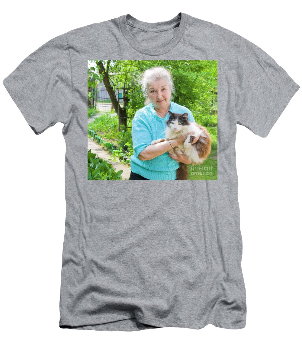 People T-Shirt featuring the photograph Old lady with cat by Irina Afonskaya