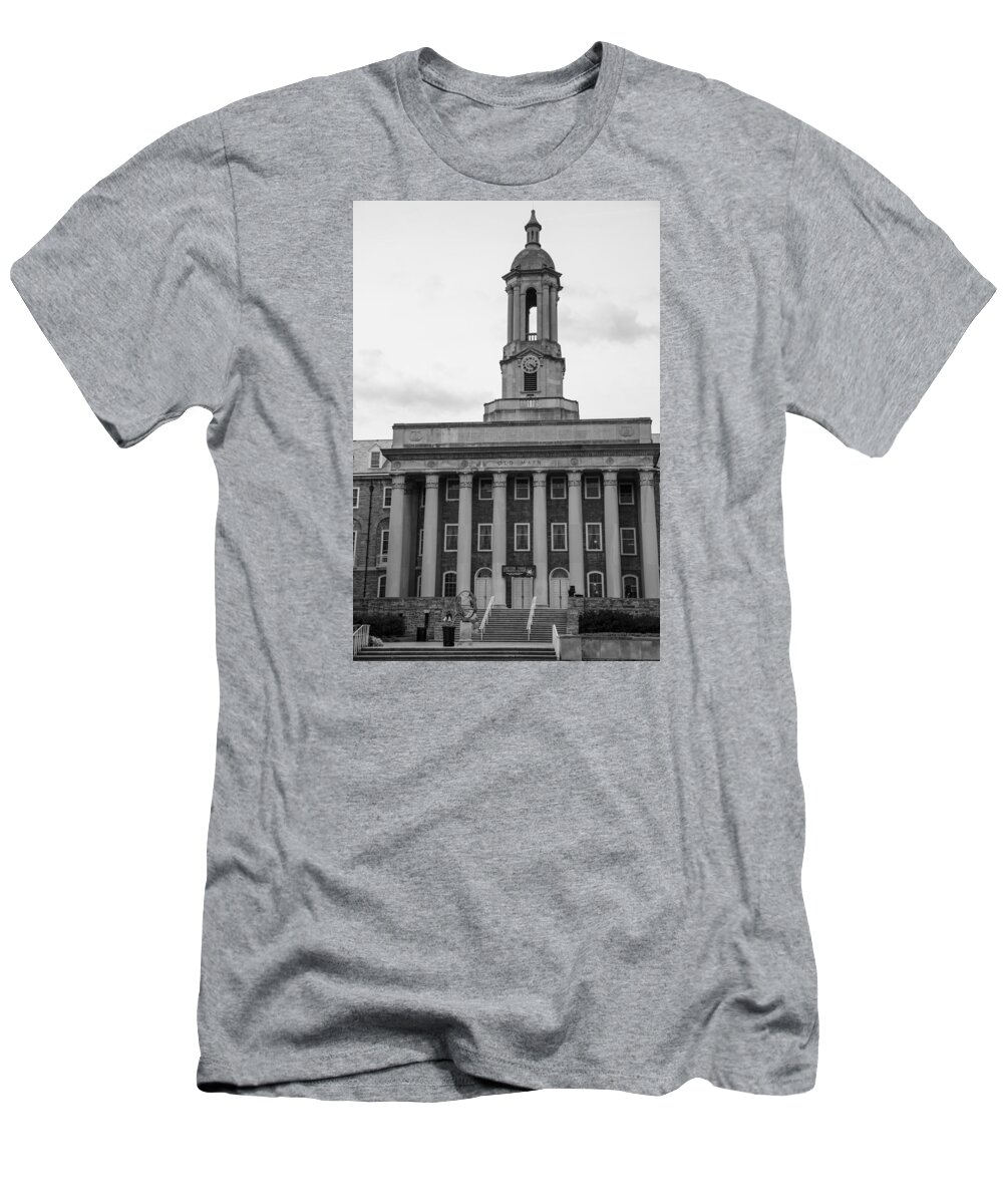 Penn State T-Shirt featuring the photograph Old Main Penn State Black and White by John McGraw