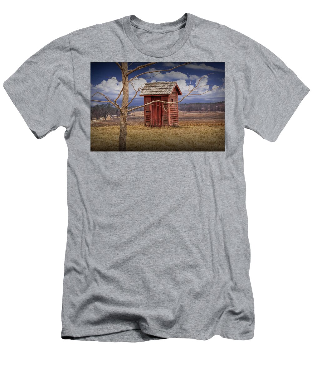 Outhouse T-Shirt featuring the photograph Old Rustic Wooden Outhouse in West Michigan by Randall Nyhof