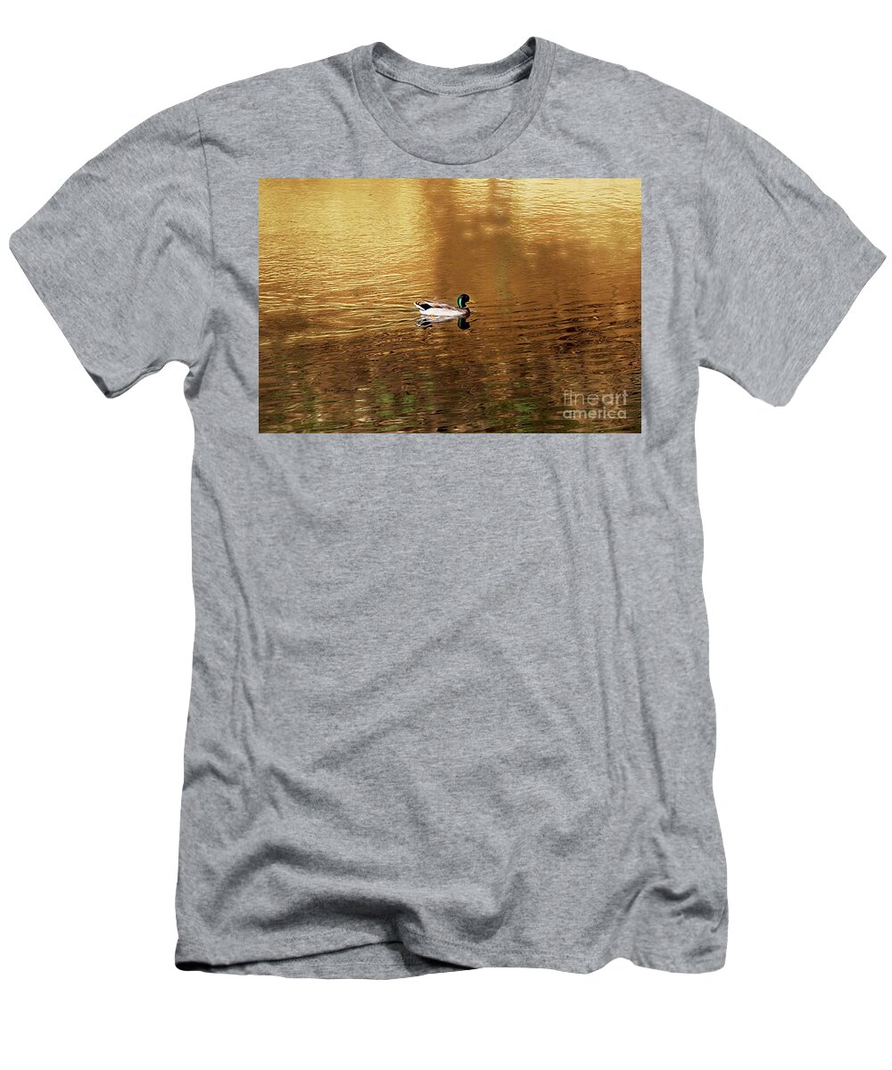 Mallard Duck T-Shirt featuring the photograph On Golden Pond by Yumi Johnson