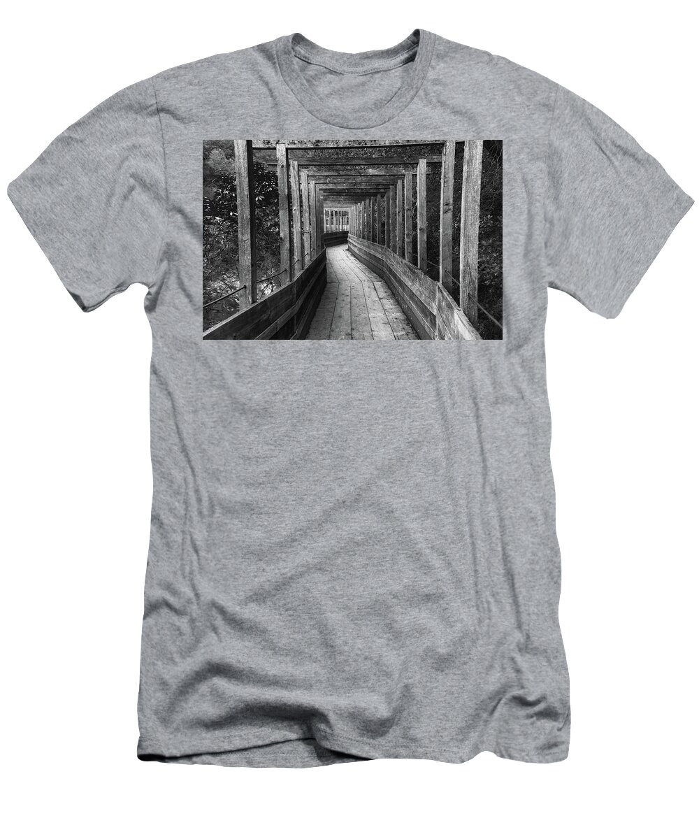 B&w T-Shirt featuring the photograph On the Boardwalk #2 by Robin Mayoff