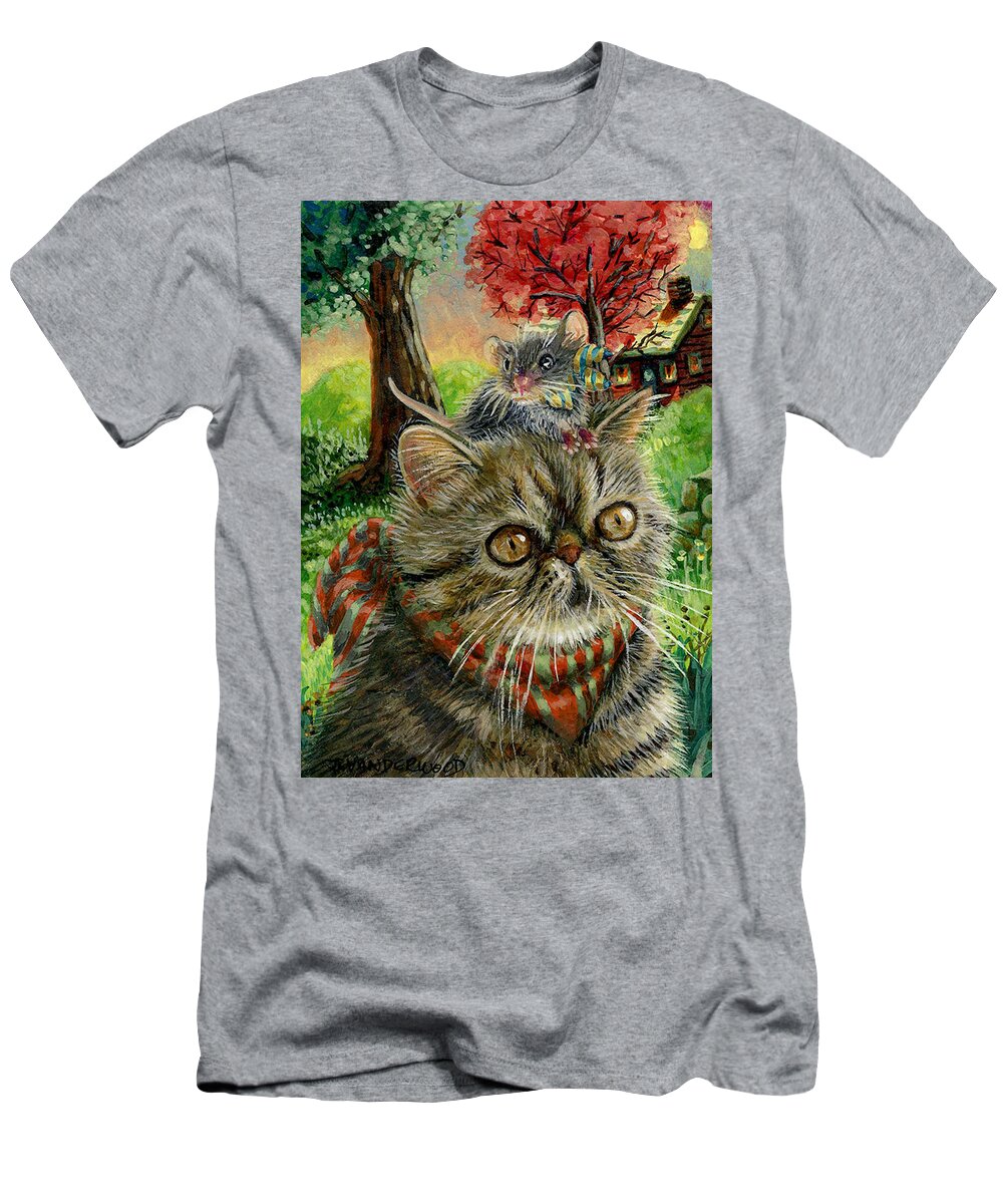 Cat T-Shirt featuring the painting On The Hunt For Fun Stuff by Jacquelin L Vanderwood Westerman