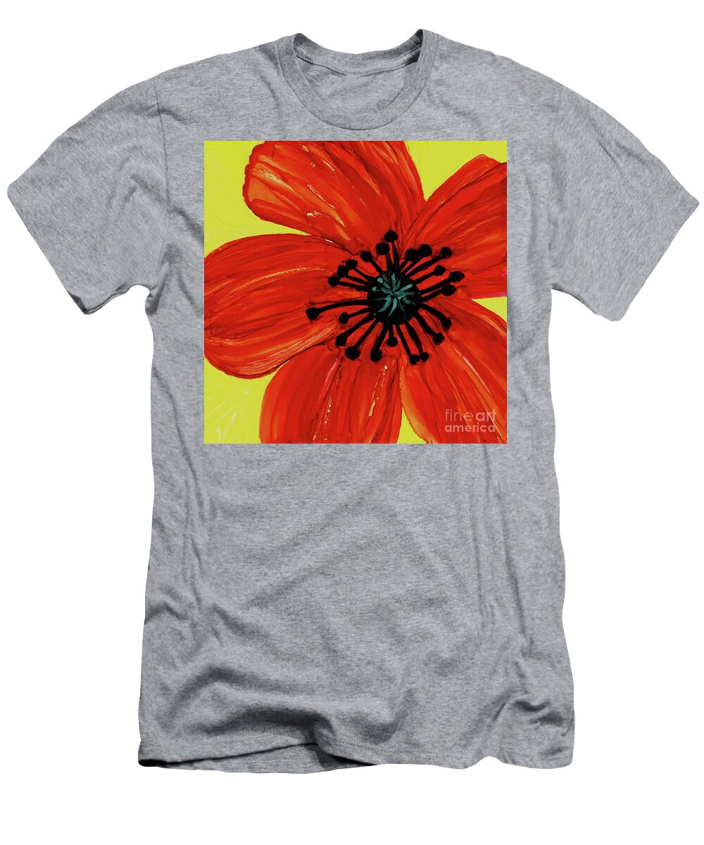Hao Aiken T-Shirt featuring the painting One Pretty Red Poppy Flower by Hao Aiken