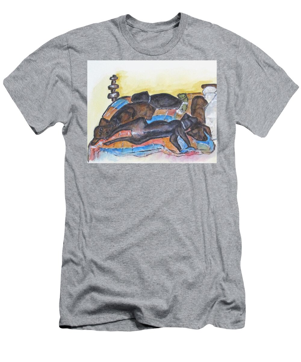 Dogs T-Shirt featuring the painting Our Bed Now by Clyde J Kell