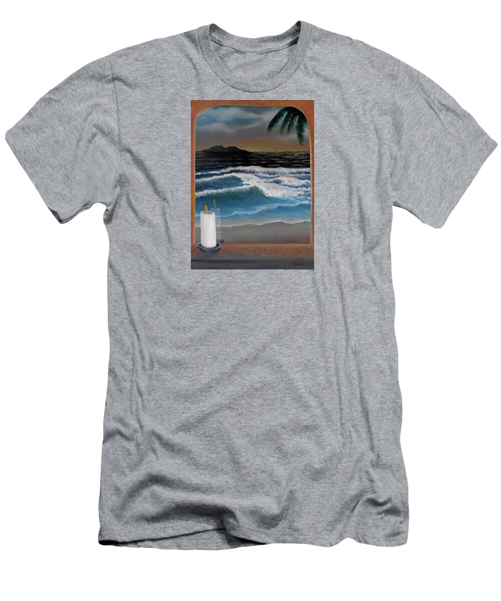 Ocean T-Shirt featuring the painting Out My Window-Ocean Sunset by Sheri Keith