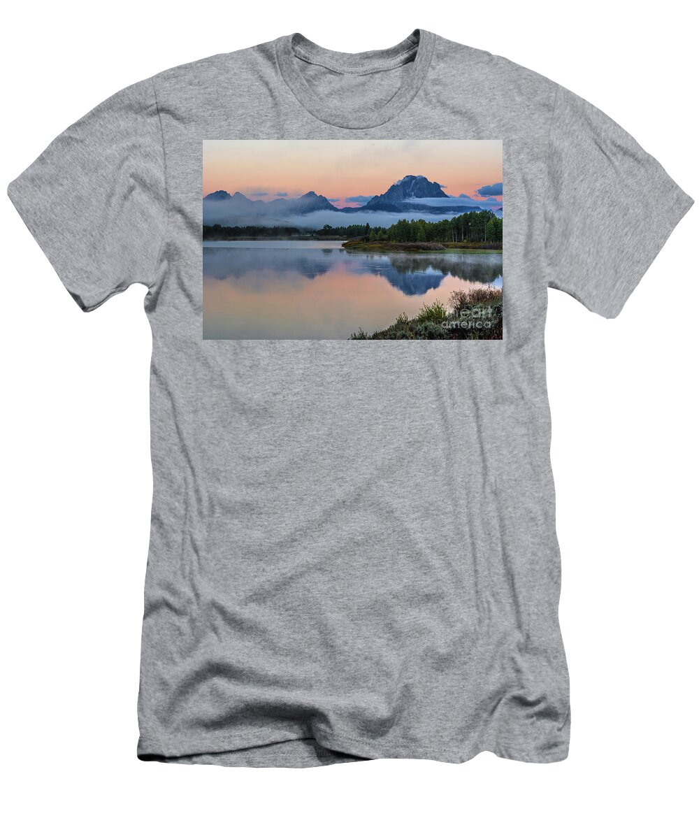 Oxbow Bend T-Shirt featuring the photograph Oxbow Bend Sunrise- Grand Tetons Version 2 by John Greco