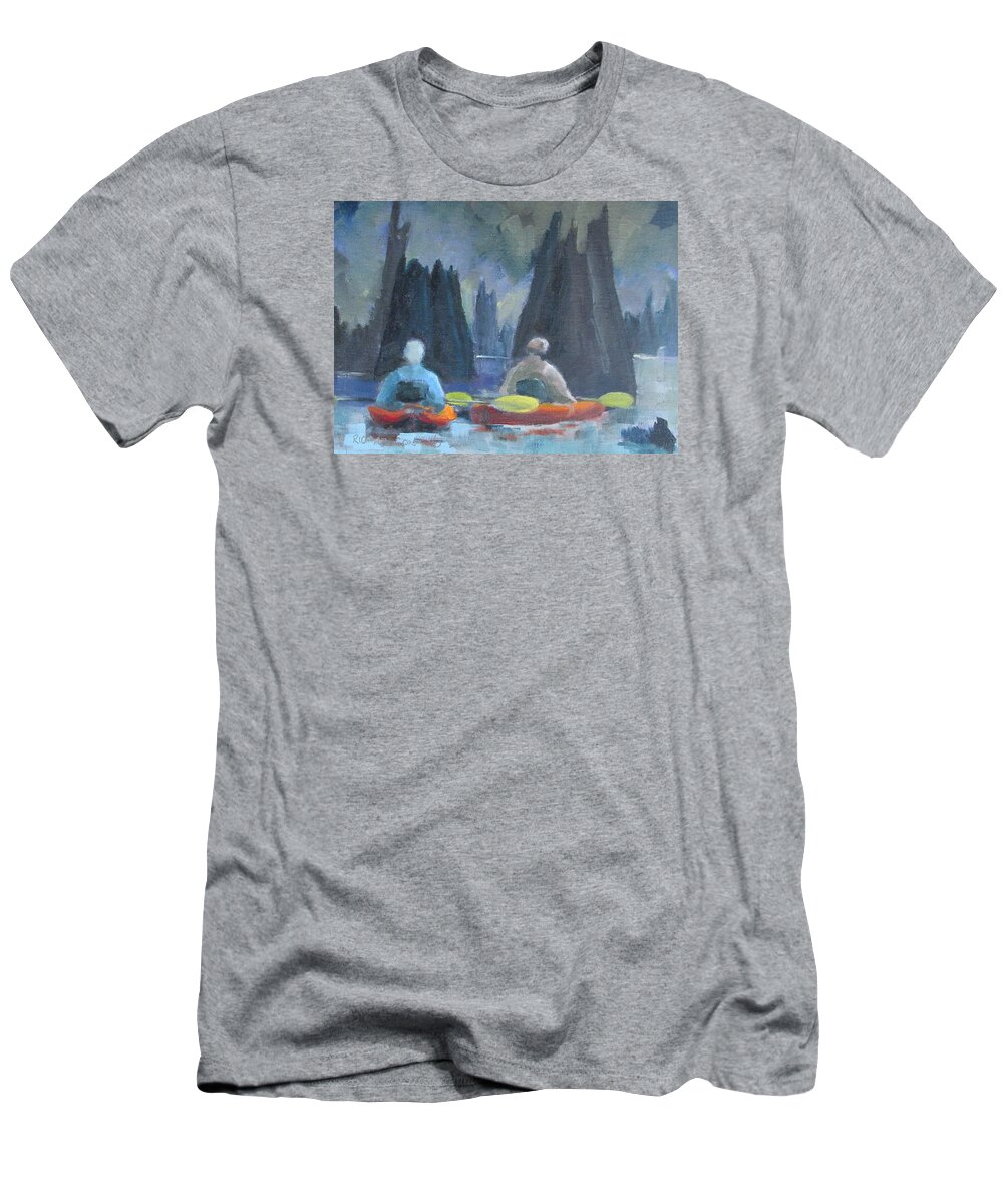 Kayak T-Shirt featuring the painting Paddling Dead Lakes 2 by Susan Richardson