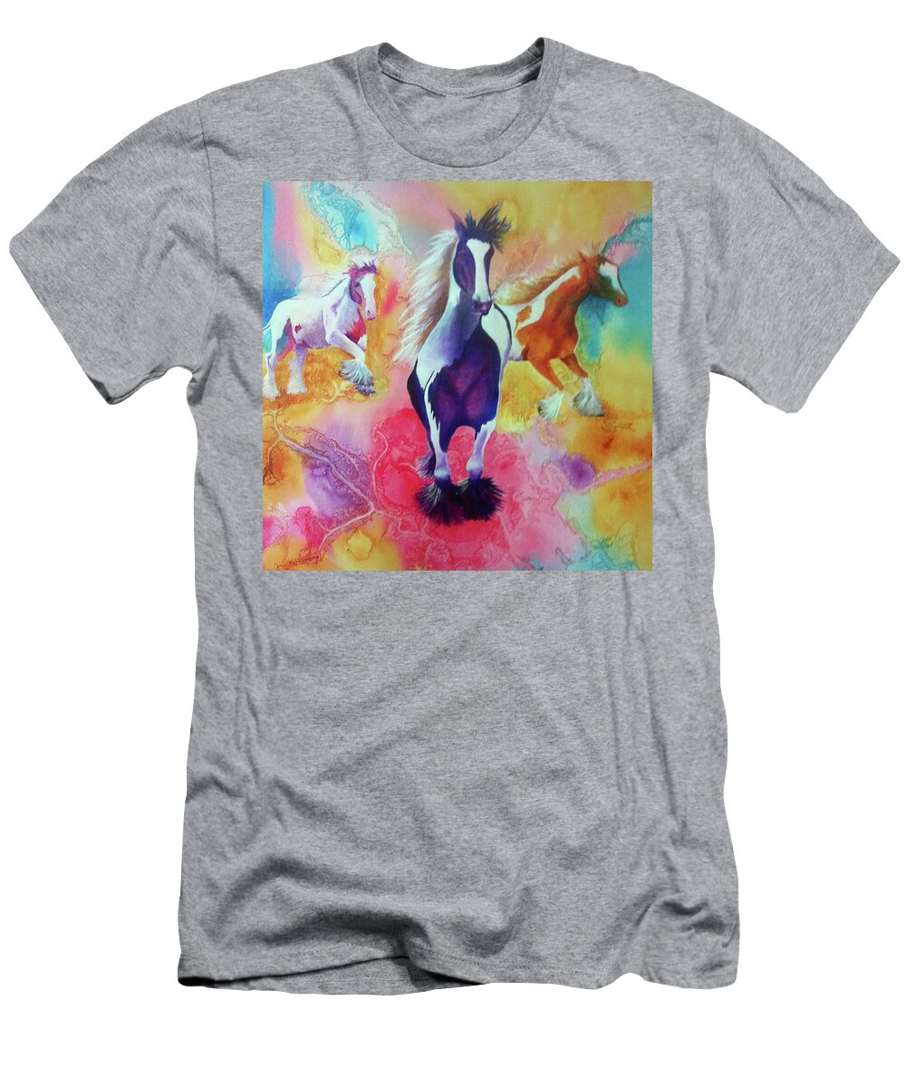 Horses T-Shirt featuring the painting Painted Horses by Gerry Delongchamp