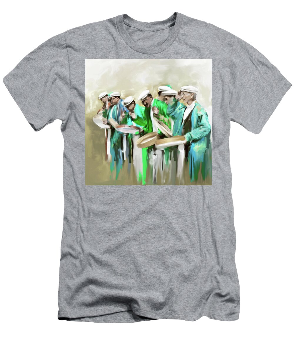 Hunza T-Shirt featuring the painting Painting 800 2 Hunzai Musicians by Mawra Tahreem